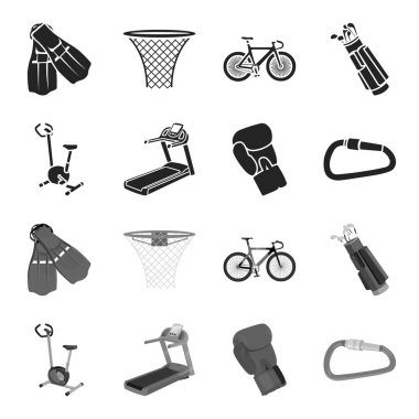 Egzersiz bisikleti, koşu bandı, eldiven boksör, kilit. Spor toplama simgeler siyah, tek renkli stil vektör simge stok çizim web içinde ayarla..