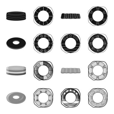 Yüzme necklac set koleksiyonu tasarım için siyah, tek renkli simgeler daire içine alın. Farklı lifebuoys sembol stok web illüstrasyon vektör.