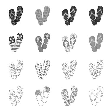 Parmak arası terlik anahat, set koleksiyonu tasarım için tek renkli simgeler. Beach ayakkabı sembol stok web illüstrasyon vektör.