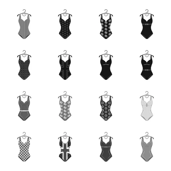 Verschiedene Arten von Badeanzügen. Badeanzüge set collection icons in schwarz, monochrom stil vektor symbol stock illustration web. — Stockvektor