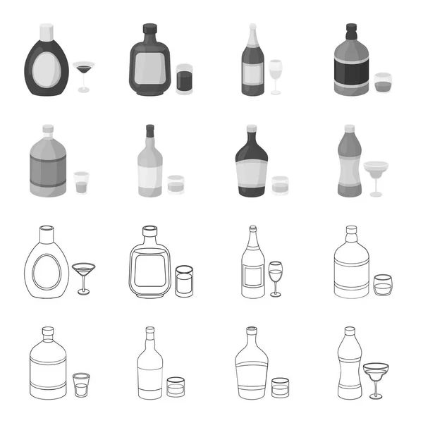 Whiskey, Likör, Rum, Wermut. Alkohol Set Sammlung Symbole in Umrissen, monochromen Stil Vektor Symbol Stock Illustration Web. — Stockvektor