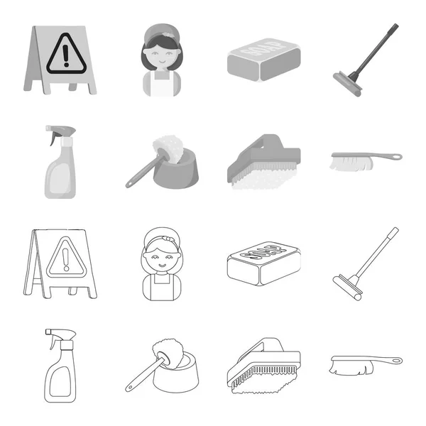 Cleaning and maid outline,monochrome icons in set collection for design. Equipment for cleaning vector symbol stock web illustration. — Stock Vector