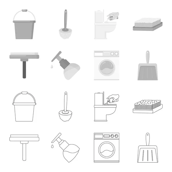 Cleaning and maid outline, monochrome icons in set collection for design. Оборудование для очистки векторного символа . — стоковый вектор