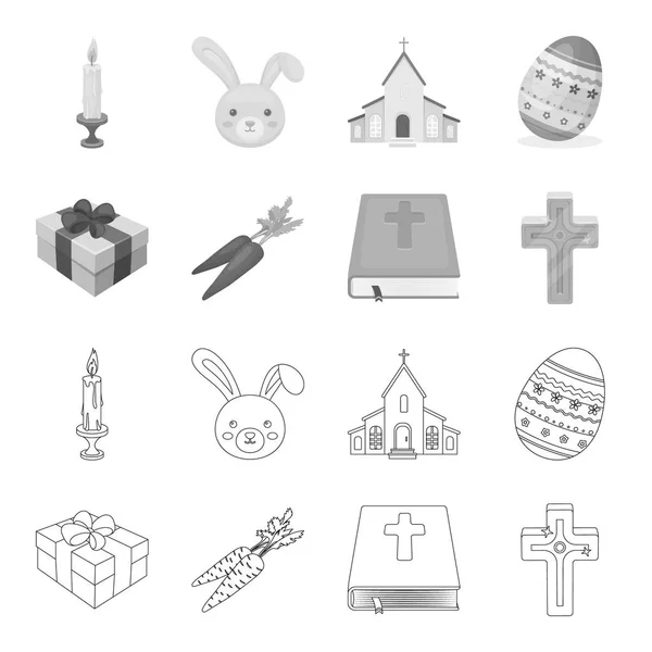 Cruz, biblia, regalo y carrots.Easter conjunto de iconos de la colección en el contorno, el estilo monocromo vector símbolo stock ilustración web . — Vector de stock
