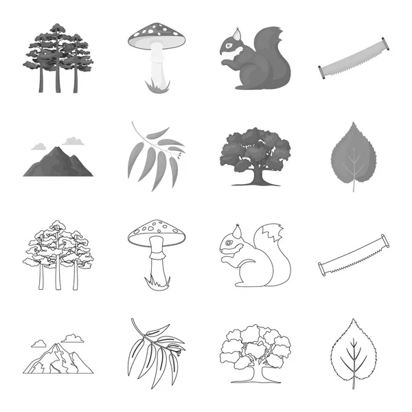 Berg, wolk, boom, tak, blad. Forest instellen collectie iconen in overzicht, zwart-wit stijl vector symbool stock illustratie web. — Stockvector