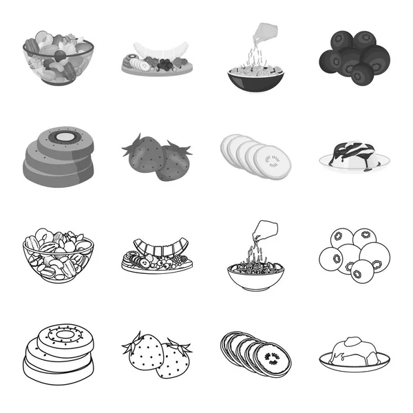 Frukter och andra livsmedel. Mat som samling ikoner i disposition, svartvit stil vektor symbol stock illustration web. — Stock vektor