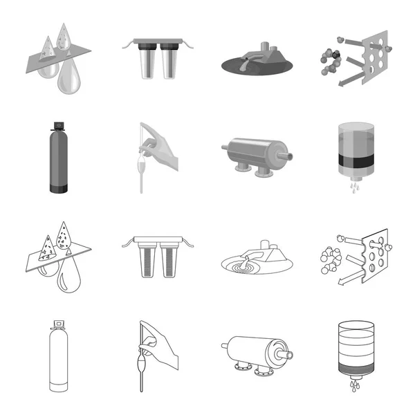 Zuivering, water, filter, filtratie. Water filtratie-systeem instellen collectie iconen in overzicht, zwart-wit stijl vector symbool stock illustratie web. — Stockvector