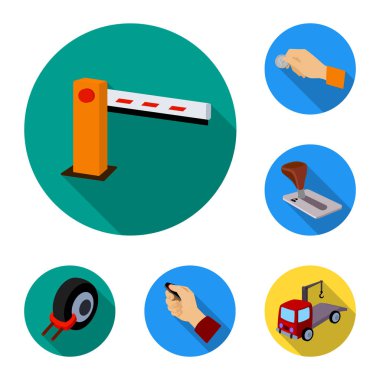 Arabalar için set koleksiyonu tasarım için düz simgeler otopark. Ekipman ve hizmet vektör simgesi web illüstrasyon stok.