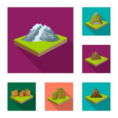 Dağlar, büyük kutsal kişilerin resmi içinde set koleksiyonu tasarım için düz. Dünya vektör izometrik sembol stok web Çizim yüzeyi.