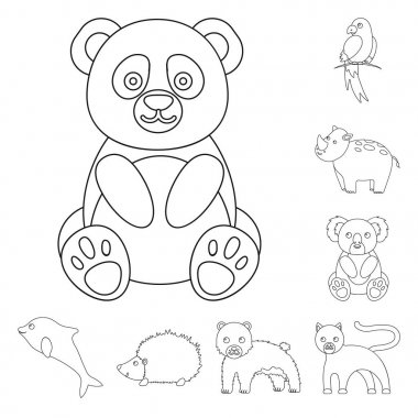 Set koleksiyonu tasarım için bir gerçekçi olmayan hayvan anahat simgeleri. Oyuncak hayvanlar sembol stok web illüstrasyon vektör.