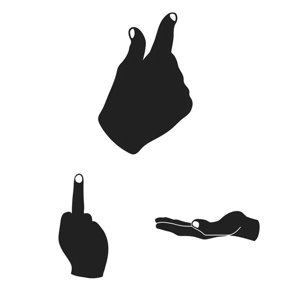 Handgeste schwarze Symbole in Set-Kollektion für Design. Handfläche und Finger Vektor Symbol Stock Web Illustration. — Stockvektor