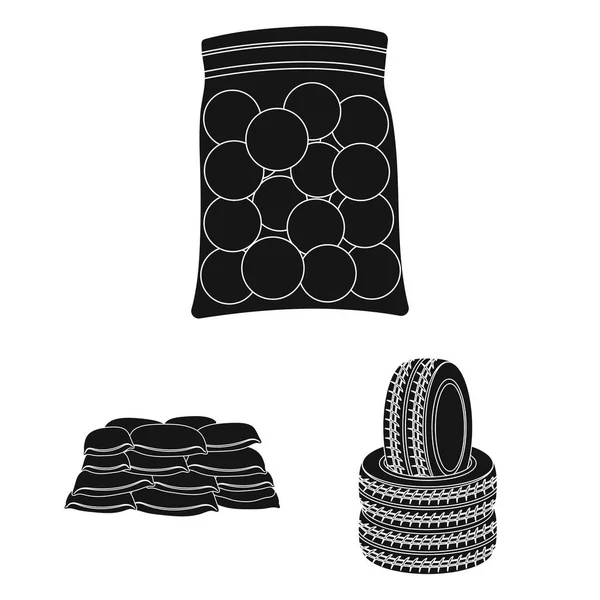Paintball takım set koleksiyonu tasarım için oyun siyah simgeler. Ekipman ve kıyafet sembol stok web illüstrasyon vektör. — Stok Vektör