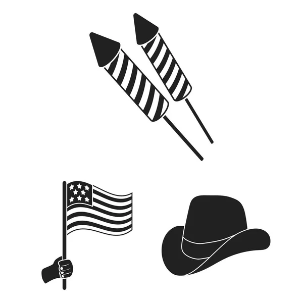 Jour de Patriot, vacances icônes noires dans la collection de set pour le design. American tradition vectoriel symbole stock web illustration . — Image vectorielle