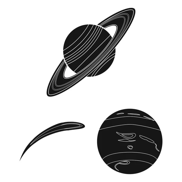 Planetas del sistema solar iconos negros en la colección de conjuntos para el diseño. Cosmos y astronomía vector símbolo stock web ilustración . — Archivo Imágenes Vectoriales