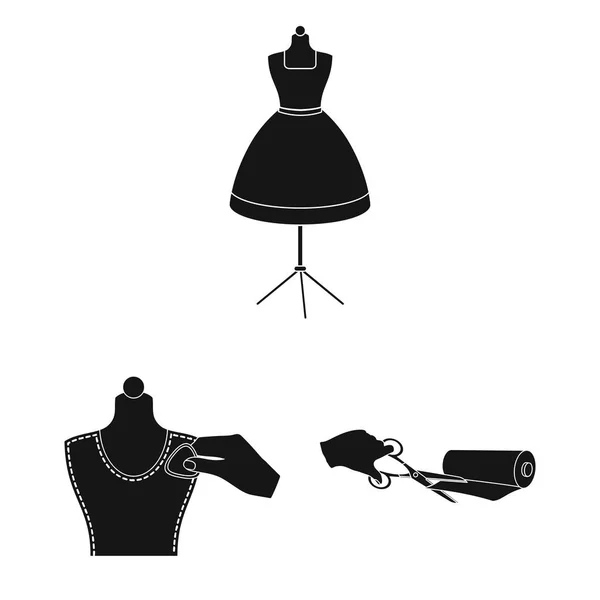 Ателье и оборудование черным по белому в коллекции для дизайна. Шитье векторных векторных символов одежды на веб-иллюстрации . — стоковый вектор