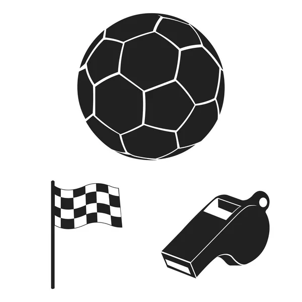 Verschiedene Arten von schwarzen Sportsymbolen in Set-Kollektion für Design. Sport Ausrüstung Vektor Symbol Stock Web Illustration. — Stockvektor