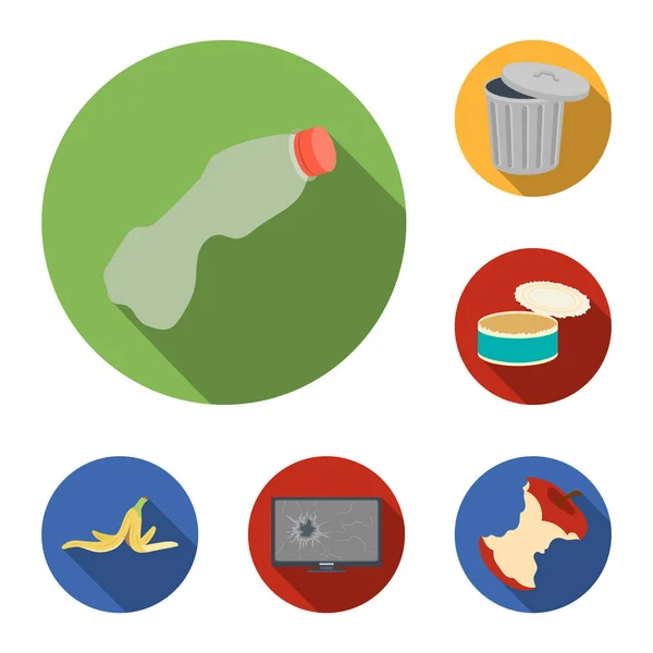 Spazzatura e rifiuti icone piatte nella raccolta set per il design. Pulizia vettoriale spazzatura simbolo stock web illustrazione . — Vettoriale Stock