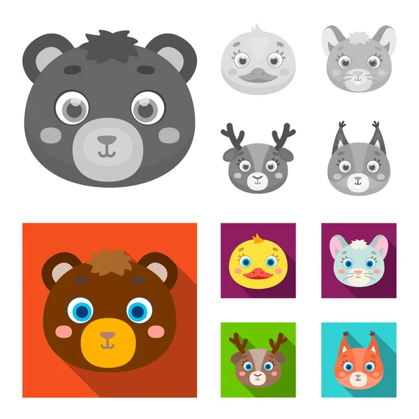 Πάπια, ποντίκι, αρκούδα, ελάφια. Ζώων ρύγχος συλλογή εικόνες που σε μονόχρωμη, επίπεδη στυλ διάνυσμα σύμβολο μετοχής εικονογράφηση web. — Διανυσματικό Αρχείο
