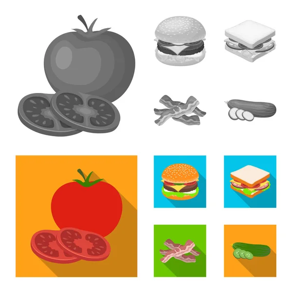 Burger and ingredients monochrome, flat icons in set collection for design. Векторные векторные символы бургеров . — стоковый вектор