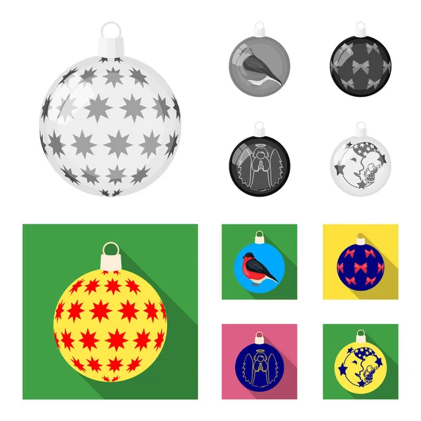 Giocattoli di Capodanno monocromatici, icone piatte nella collezione di set per il design.Christmas palle per un treevector simbolo stock web illustrazione . — Vettoriale Stock