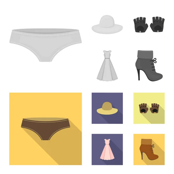 Calcinhas, luvas, vestido, chapéu. Conjunto de roupas ícones de coleção em monocromático, estilo plano símbolo vetorial estoque ilustração web . —  Vetores de Stock