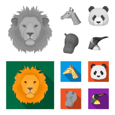 Panda, zürafa, su aygırı, Penguen, gerçekçi hayvanları tek renkli, düz stil vektör simge stok çizim web simgeler ayarla.