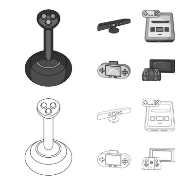 Oyun ve Tv alıcı anahat, set koleksiyonu tasarım için tek renkli Simgeler kutusunu. Oyun gadget'lar sembol stok web illüstrasyon vektör.