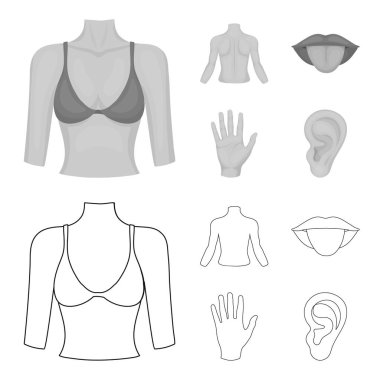 Kişi, ağız, el, kulak arkası. Gövde bölümü anahat, tek renkli stil vektör simge stok çizim web simgeler ayarla.