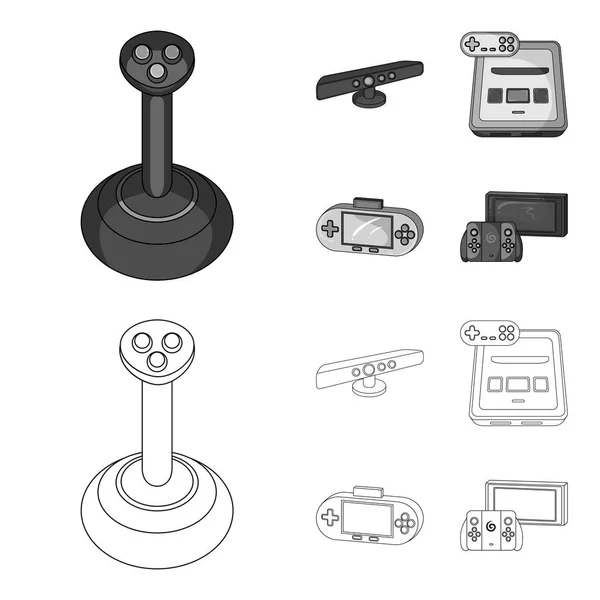 Jogo e TV set-top box esboço, ícones monocromáticos na coleção de conjuntos para design.Game Gadgets vetor símbolo web ilustração stock . — Vetor de Stock