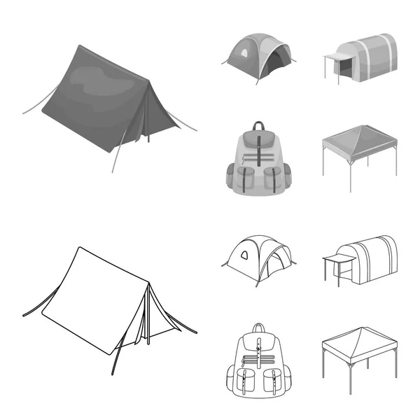 Рюкзак и другие виды палаток. Иконки коллекции палаток в очертаниях, векторные векторные символы векторного стиля. . — стоковый вектор