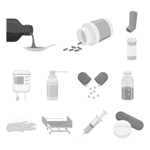 Medicine and treatment monochrome icons in set collection for design. Medicine and equipment vector symbol stock web illustration. — Stock Vector