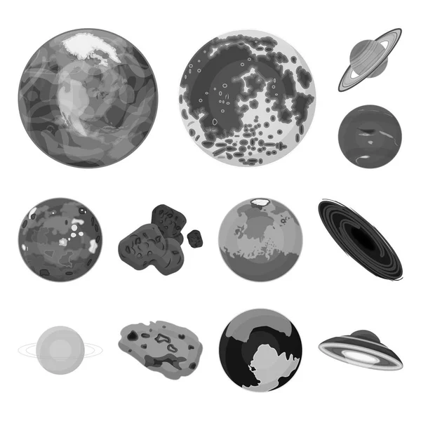 Planetas del sistema solar iconos monocromáticos en la colección de conjuntos para el diseño. Cosmos y astronomía vector símbolo stock web ilustración . — Vector de stock