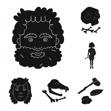 Set koleksiyonu tasarım için Taş Devri siyah simgeler hayatta. Eski insanlar sembol stok web illüstrasyon vektör.