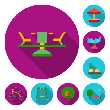 Bahçesi, eğlence düz set koleksiyonu tasarım için simgeler. Sembol stok web illüstrasyon vektör cazibe ve ekipman.