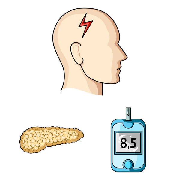 Ícones de desenhos animados Diabetes na coleção de conjuntos para design. Tratamento de diabetes vetor símbolo web ilustração . —  Vetores de Stock