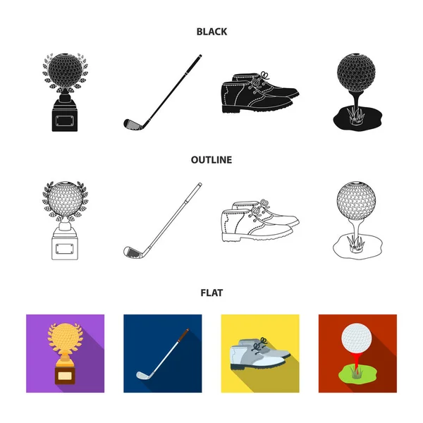 Cup, golf club, ball on the stand, golfer shoes.Golf club set collection icons in black, flat, outline style vector symbol stock illustration web . — стоковый вектор