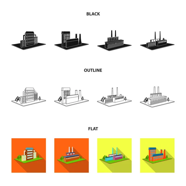 Fabriken, metallurgical växten. Fabriken och industrin som samling ikoner i svart, platt, disposition stil isometrisk vektor symbol stock illustration web. — Stock vektor
