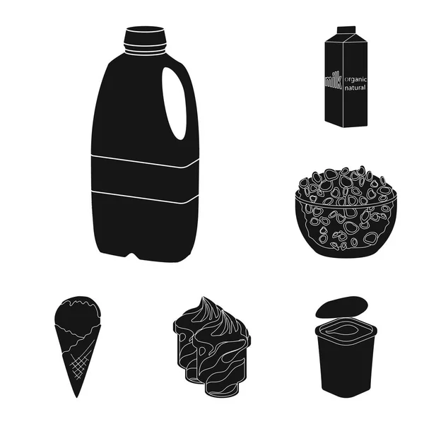 Iconos negros del producto de la leche en la colección del sistema para la ilustración de la tela del símbolo del vector de la leche y del alimento del diseño. . — Vector de stock