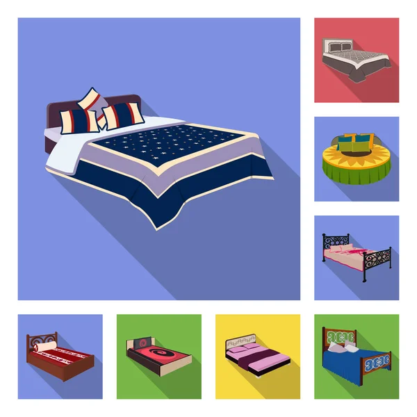 Different beds flat icons in set collection for design. Furniture for sleeping vector isometric symbol stock web illustration. — Stock Vector