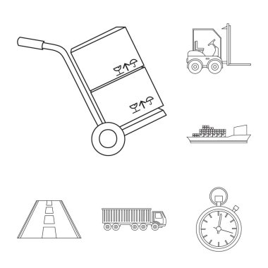 Lojistik hizmeti anahat simgelerini set koleksiyonu tasarım için. Lojistik ve ekipman sembol stok web illüstrasyon vektör.