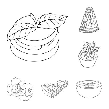 Set koleksiyonu tasarım için vejetaryen yemek anahat simgeleri. Sebze ve süt gıda vektör simge stok web çizim.