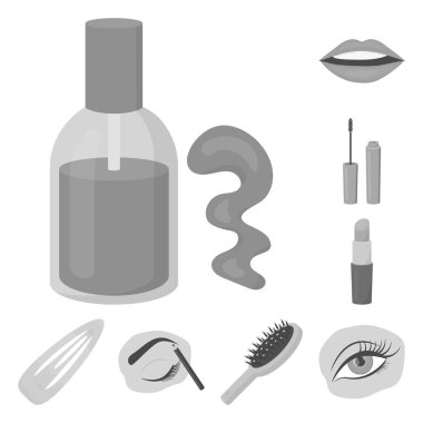 Makyaj ve kozmetik tek renkli simgeler set koleksiyonu tasarım için. Makyaj ve ekipman sembol stok web illüstrasyon vektör.