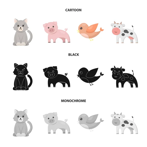 Ein unrealistischer Cartoon, schwarze, monochrome Tiersymbole in Set-Kollektion für das Design. Spielzeug Tiere Vektor Symbol Stock Web Illustration. — Stockvektor