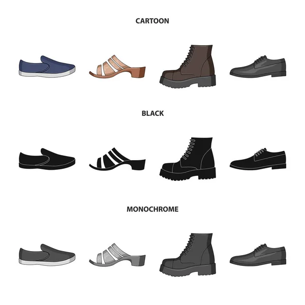 Um conjunto de ícones em uma variedade de sapatos.Diferentes sapatos único ícone em desenhos animados, preto, estilo monocromático vetor web símbolo ilustração stock . —  Vetores de Stock