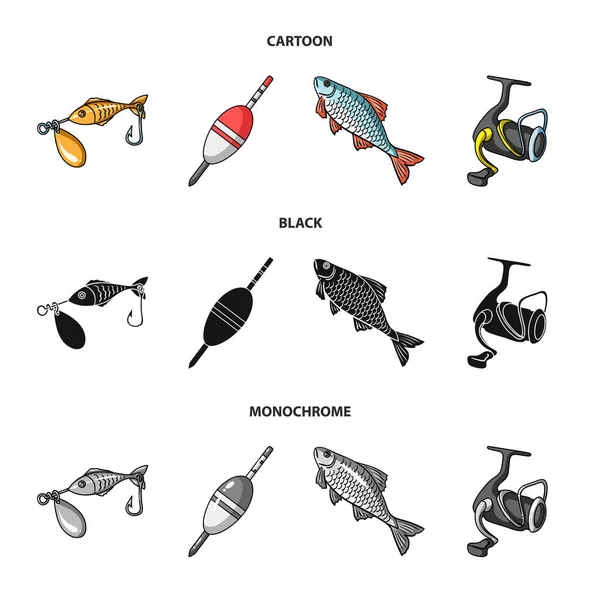 Angeln, Fisch, Fang, Haken .fishing set Sammlung Symbole in Cartoon, schwarz, monochromen Stil Vektor Symbol Stock Illustration Web. — Stockvektor
