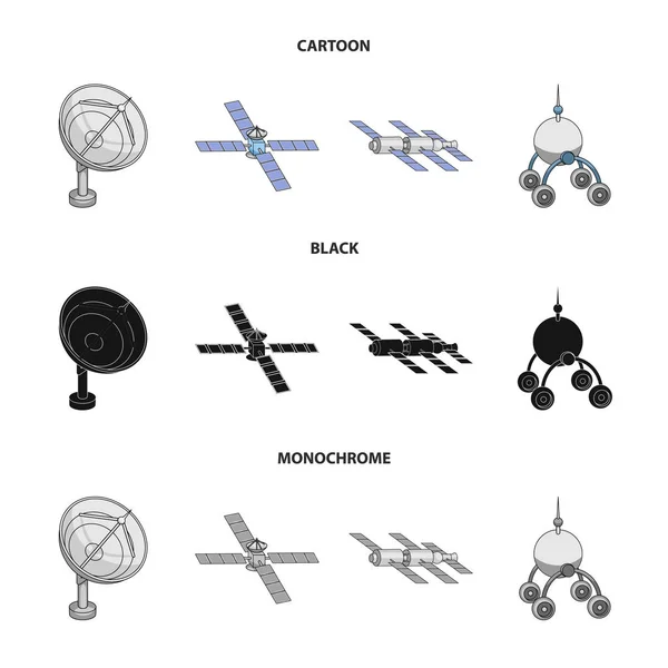 Radio radar, docking in space spacecraft, Lunokhod. Space technology set collection icons in cartoon,black,monochrome style vector symbol stock illustration web. — Stock Vector