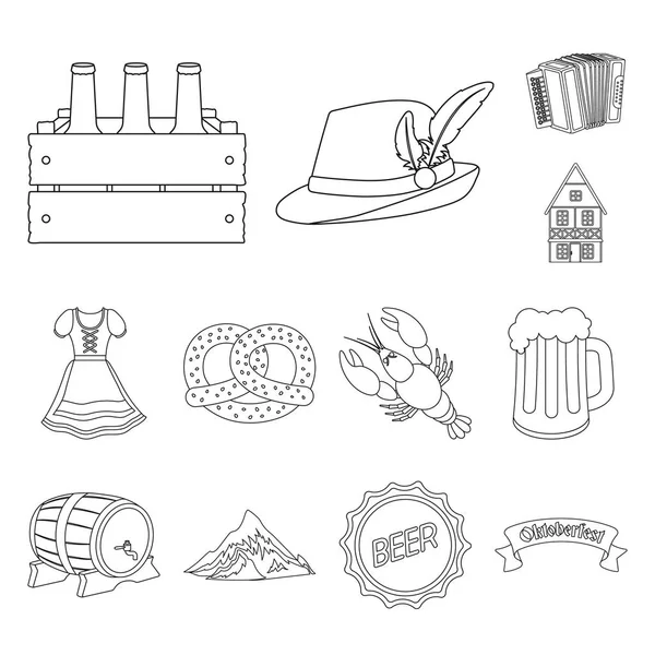 October festival in Munich outline icons in set collection for design.Tradition and fun vector symbol stock web illustration. — Stock Vector