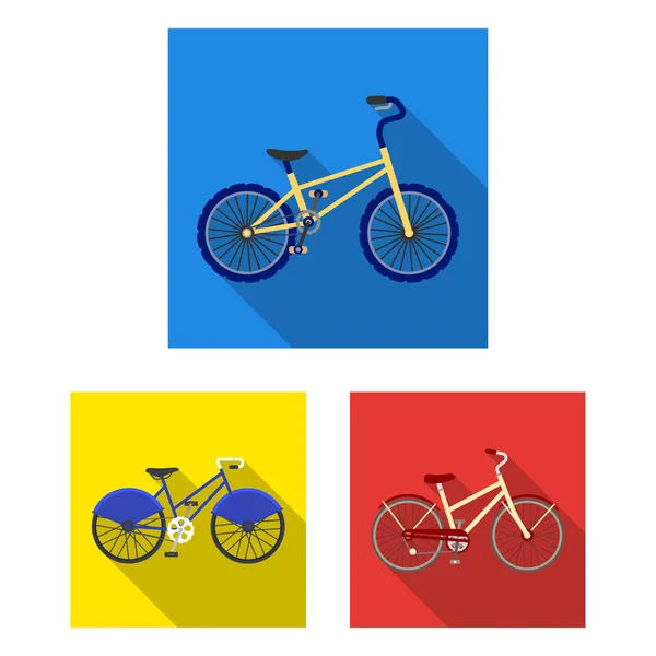 Verschiedene Fahrräder flache Symbole in Set-Kollektion für Design. die Art des Transportvektors Symbol Stock Web Illustration. — Stockvektor
