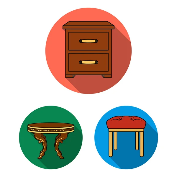 Мебель и иконки с плоским интерьером в коллекции для дизайна.Иллюстрация векторных символов домашней мебели . — стоковый вектор