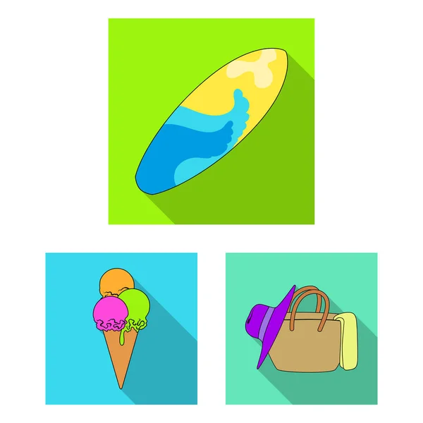 Summer rest flat icons in set collection for design. Beach accessory vector symbol stock web illustration. — Stock Vector